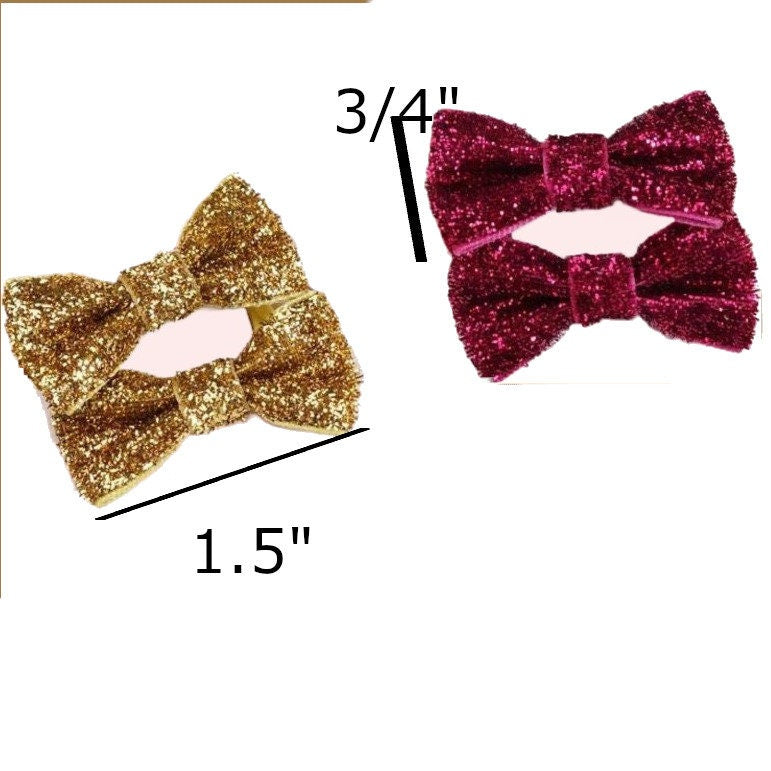 Puppy Bows ~ tiny glitter velvet hair bowknot bow bands or barrette (br1)