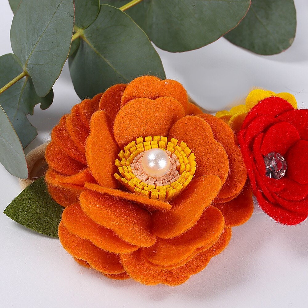 Puppy Dog Bows ~ Orange/red rose flower felt pet hair bow collar slide accessory barrette (DC39)
