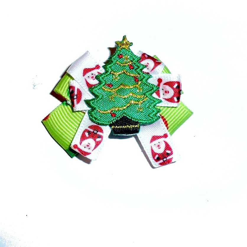 Christmas tree santa claus pet hair dog bow barrettes or bands (FB458)