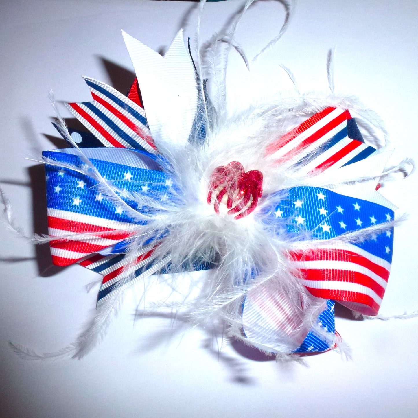 Puppy Bows ~ CLEARANCE Patriotic feather boa 4th of July Independence day dog collar slide on accessory (DC3)