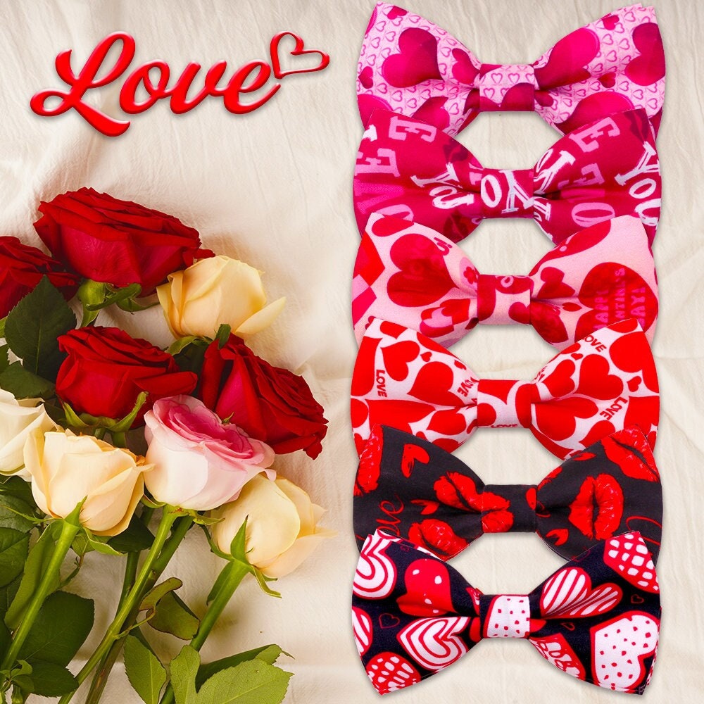 Puppy Bows ~ Valentine's day heart bow tie dog collar slide bowtie accessory OR large dog hair bowknot (dc23)