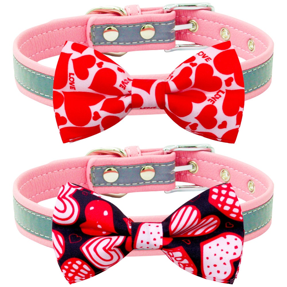 Puppy Bows ~ Valentine's day heart bow tie dog collar slide bowtie accessory OR large dog hair bowknot (dc23)