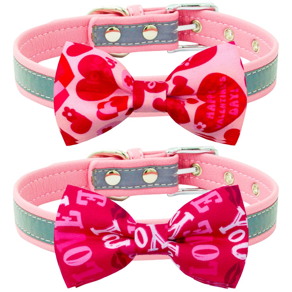 Puppy Bows ~ Valentine's day heart bow tie dog collar slide bowtie accessory OR large dog hair bowknot (dc23)