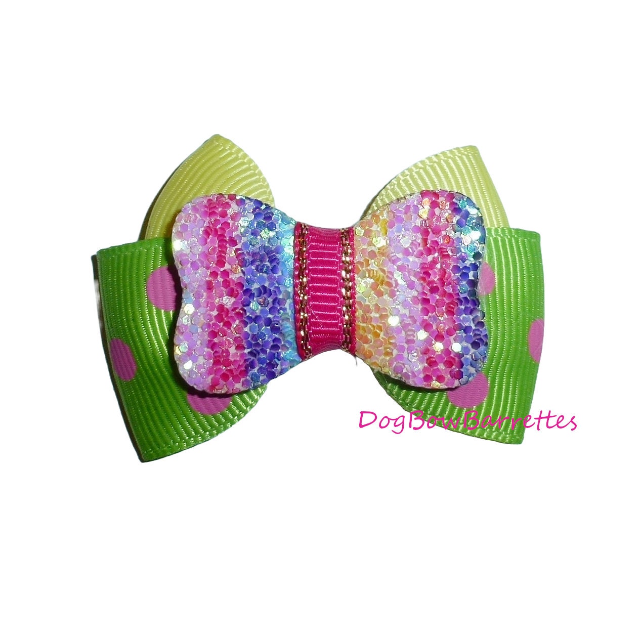Dog bows Rainbow glitter pet hair bow barrettes or bands (fb100B)