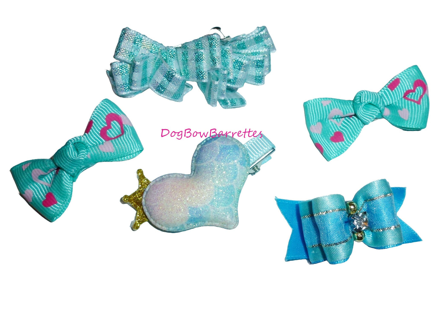 DogBowBarrettes mixed blue set pet hair bow barrettes or bands (fb71)