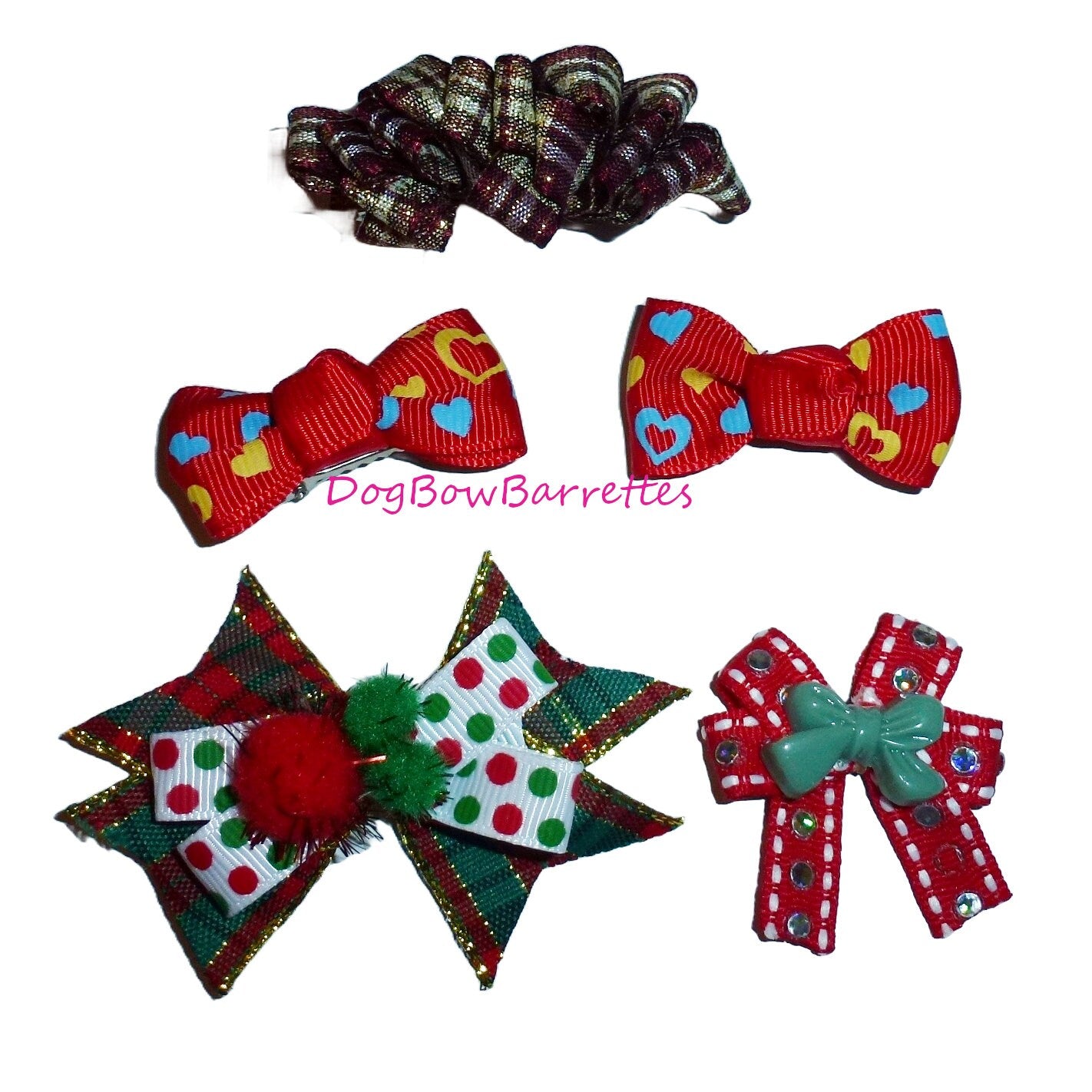 DogBowBarrettes mixed Christmas set pet hair bow barrettes or bands (fb72)