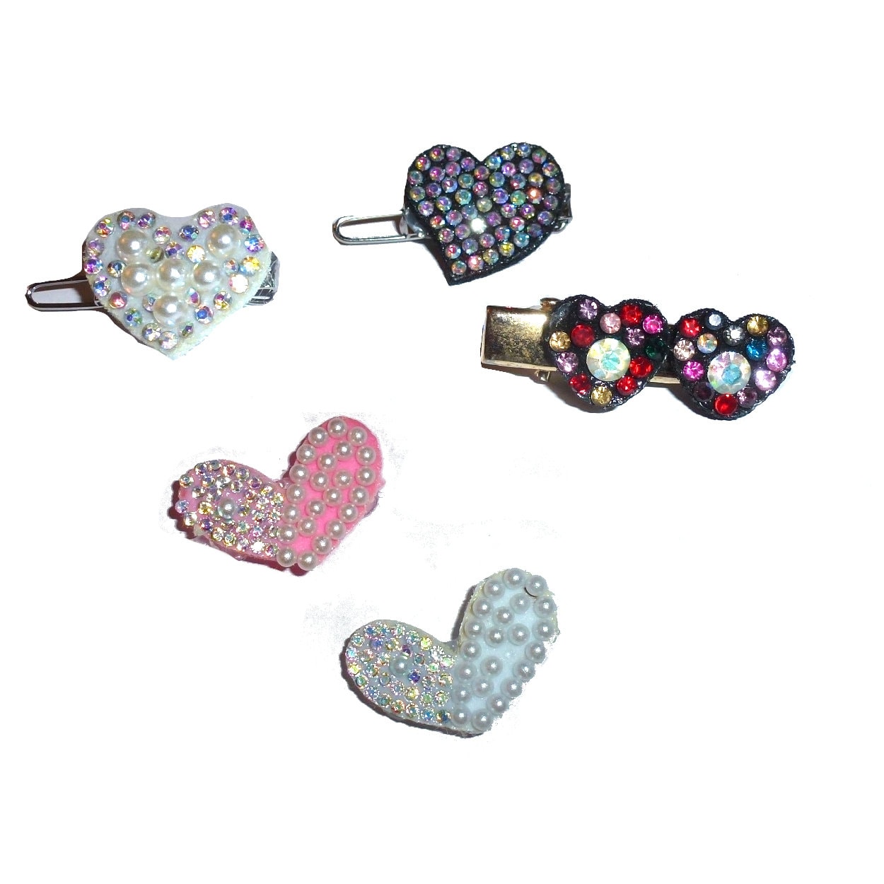 Puppy Bows ~ rhinestone colored hearts small under 1" pet hair bow - (fb403)