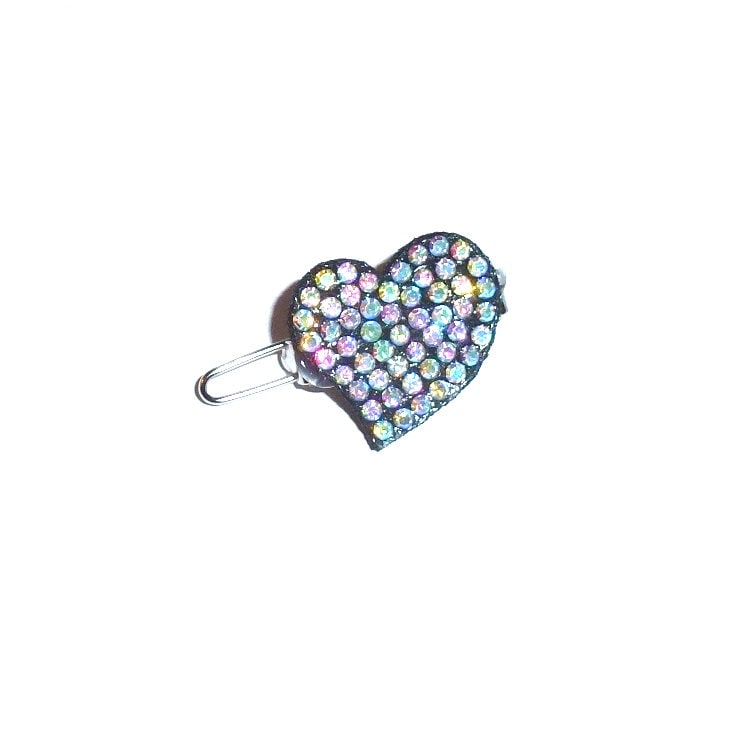 Puppy Bows ~ rhinestone colored hearts small under 1" pet hair bow - (fb403)