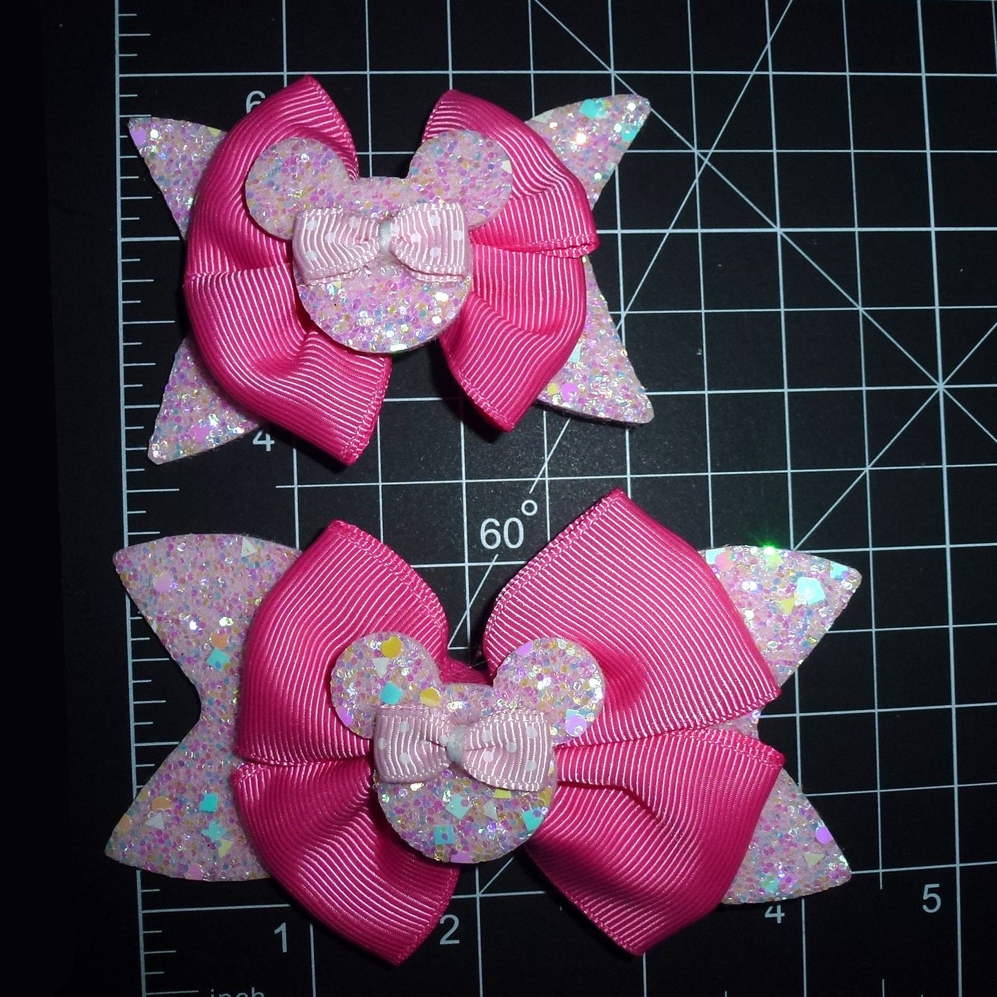 Puppy Bows ~ Pink Minnie head glitter dog hair bow barrette, collar slide accessory or latex bands (FB564)