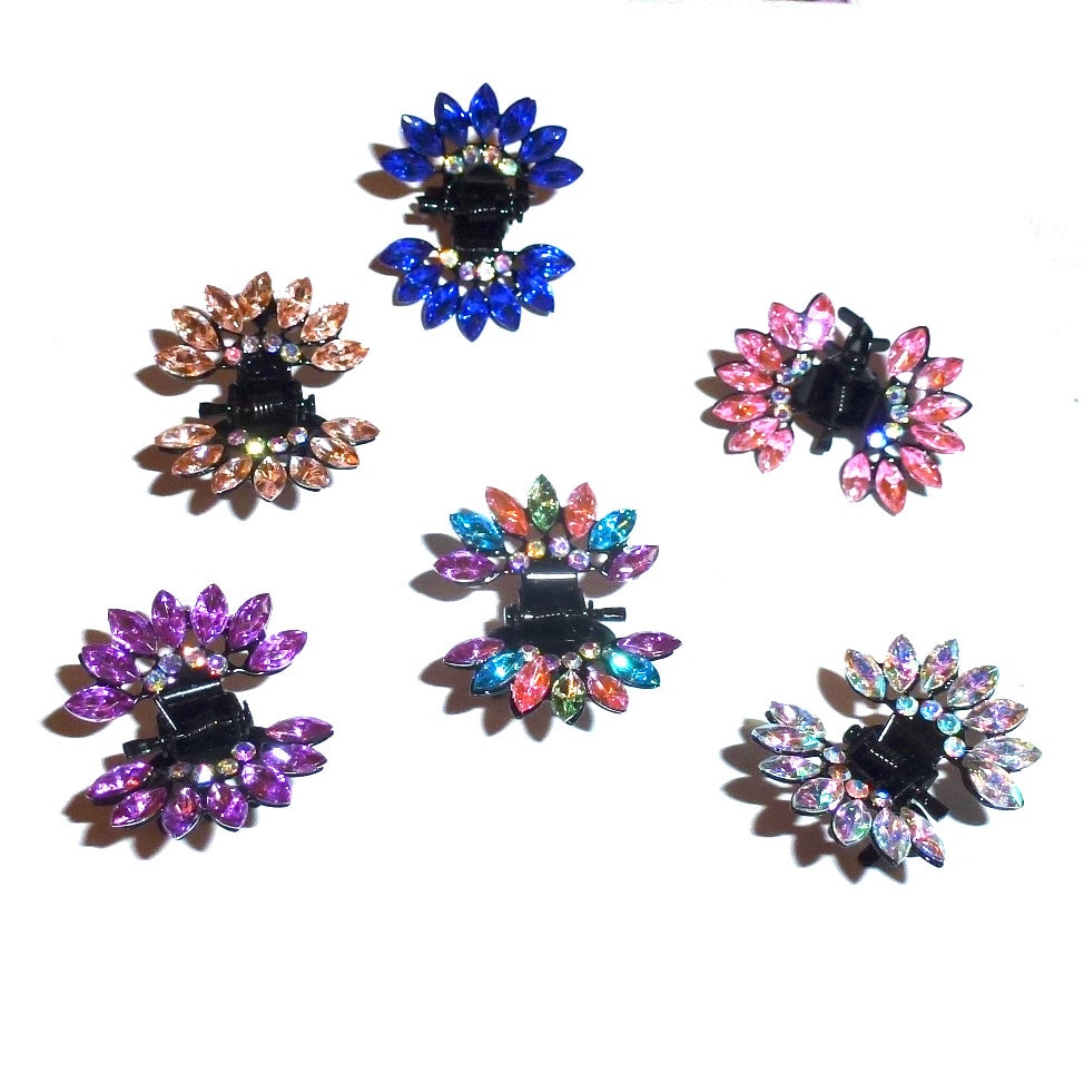 Puppy Bows ~ Feather headdress tiny jaw clips for tiny dog hair bow pet barrette crystals (fb31)