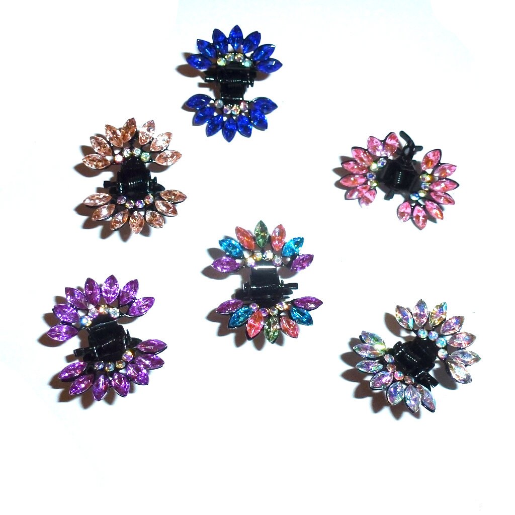 Puppy Bows ~ Feather headdress tiny jaw clips for tiny dog hair bow pet barrette crystals (fb31)