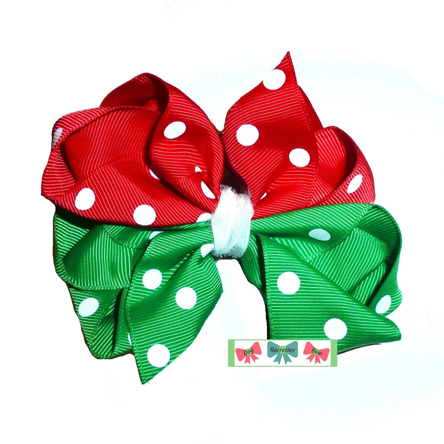 Puppy Bows ~ Christmas red/green dots 4" octopus hair slide bowknot bow bands or barrette or collar slide (fb562)