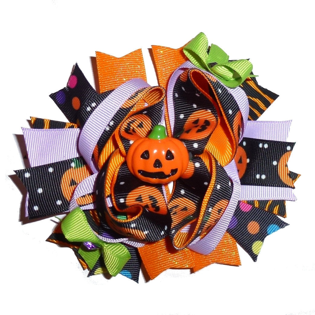 Puppy Bows ~ Dog collar slide bow Halloween glitter pumpkin large accessory (DC28)
