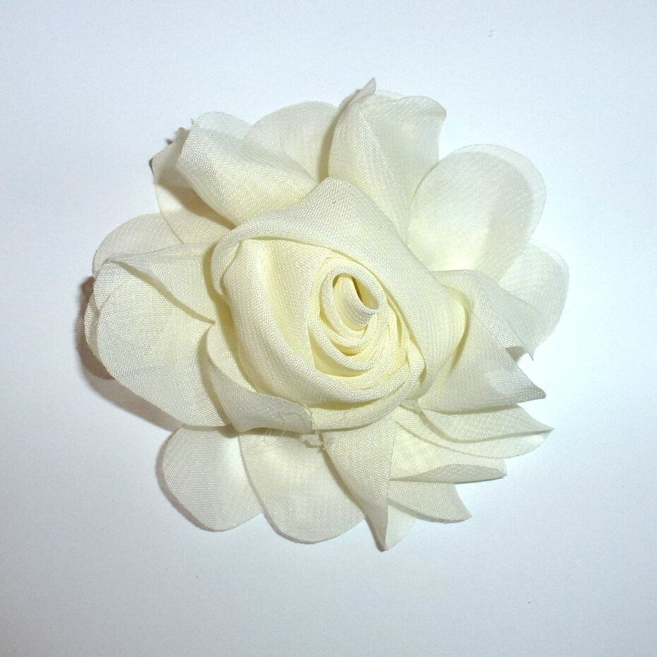 DogBowBarrettes cream ivory rolled rose Dog collar slide bow large dog hair bows ruffled flower (fb401b)