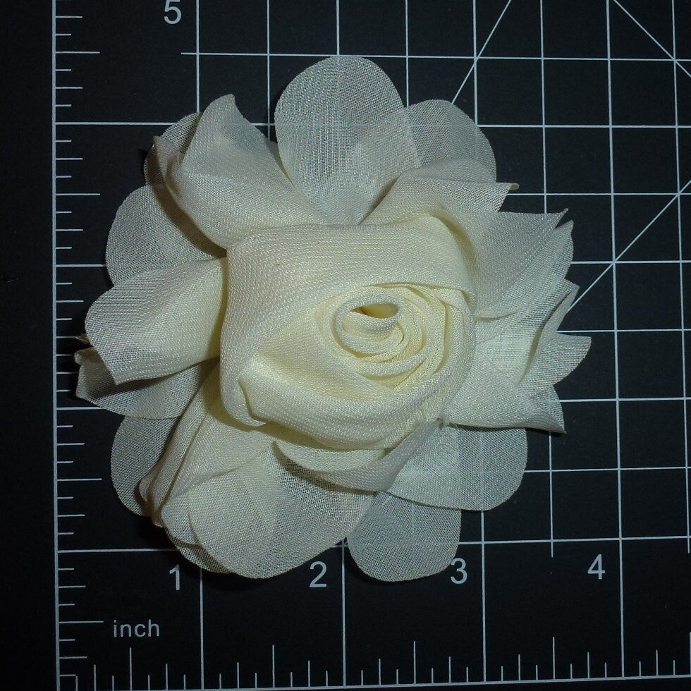 DogBowBarrettes cream ivory rolled rose Dog collar slide bow large dog hair bows ruffled flower (fb401b)