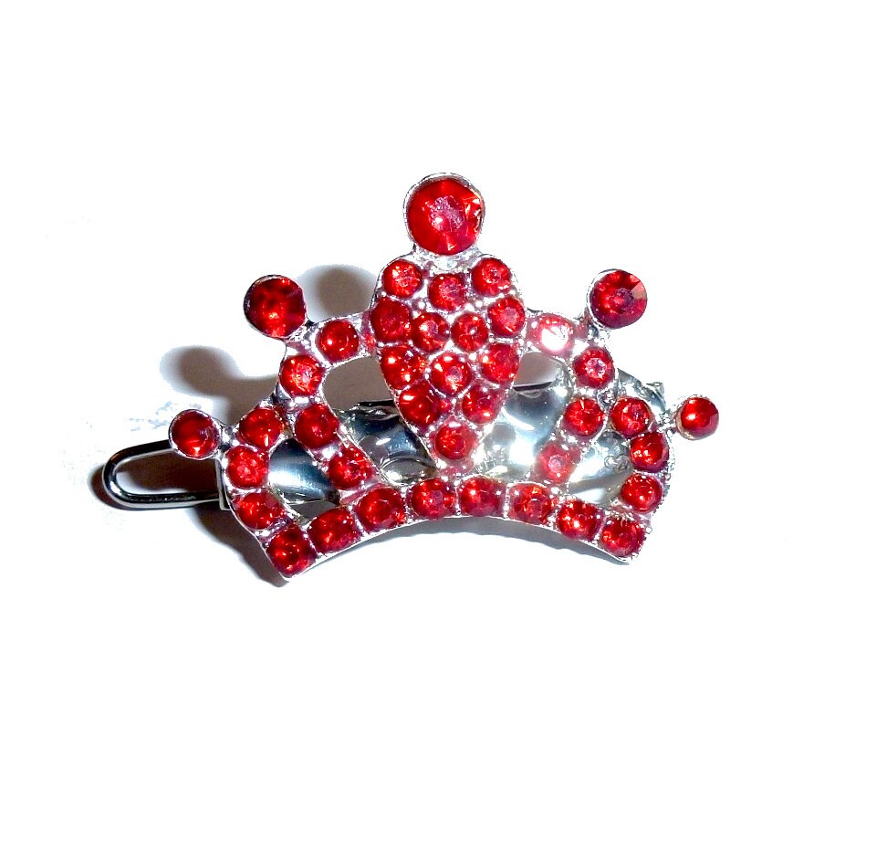 Puppy Bows ~ Small red rhinestone crown dog bow pet hair clip topknot barrette Style (fb312)