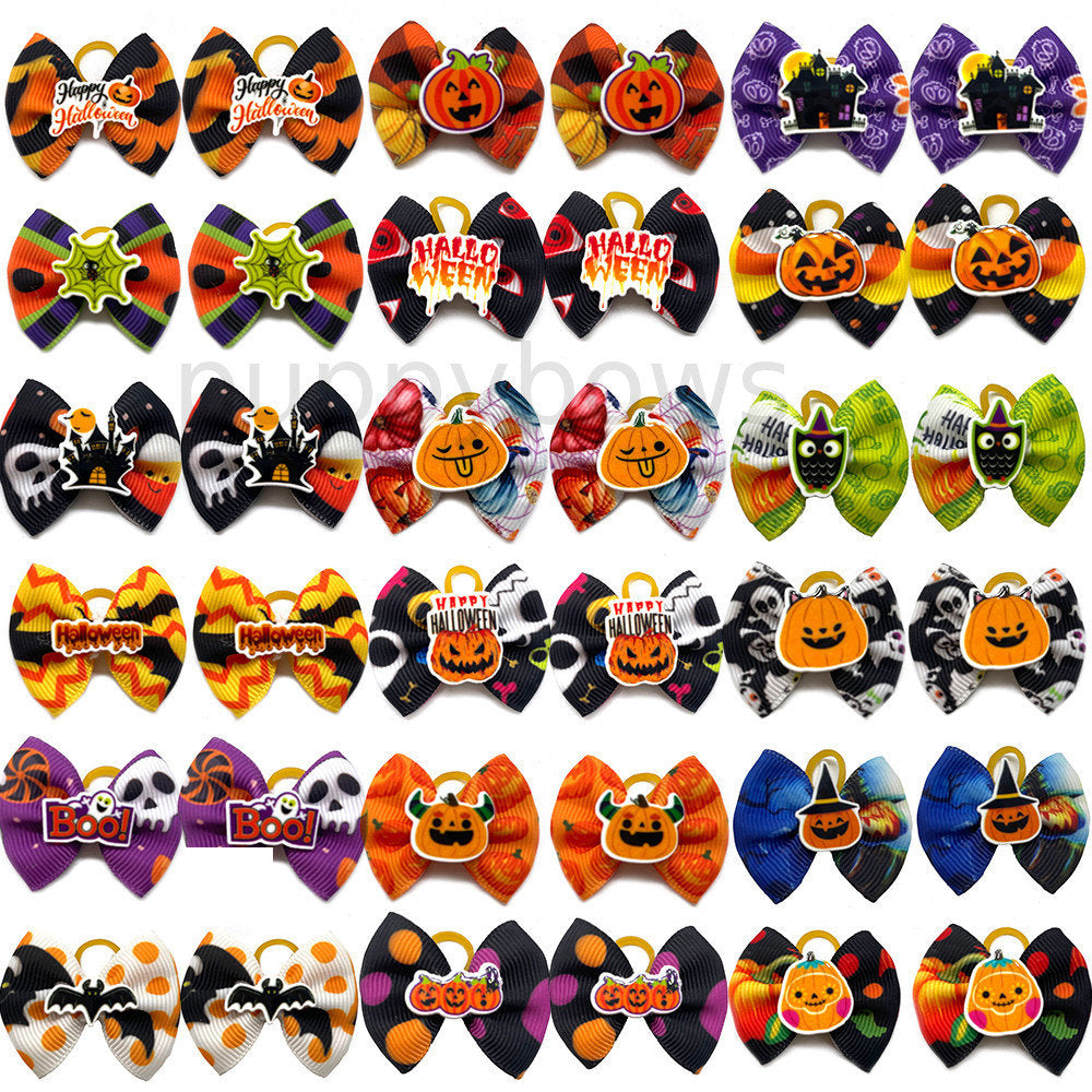 Halloween dog bows ghost pumpkin bat candy corn everyday dog groomers grooming pet hair bows (fb361)
