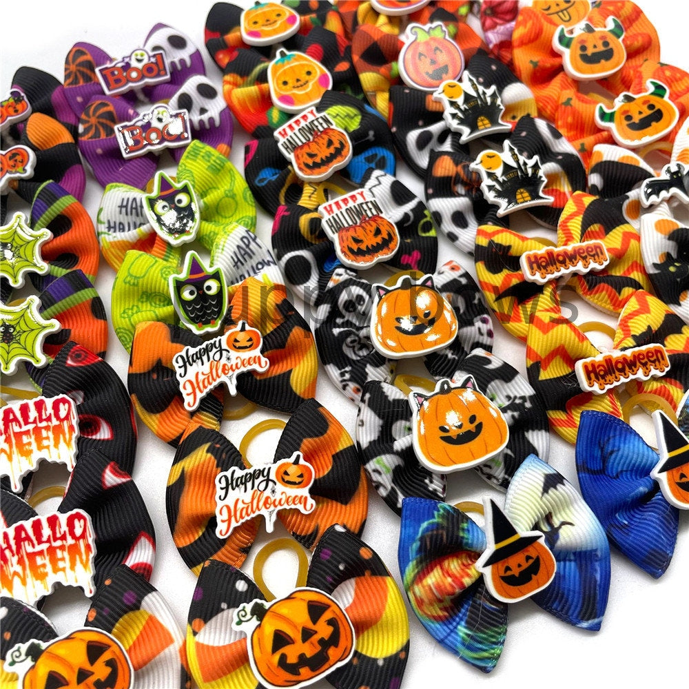 Halloween dog bows ghost pumpkin bat candy corn everyday dog groomers grooming pet hair bows (fb361)