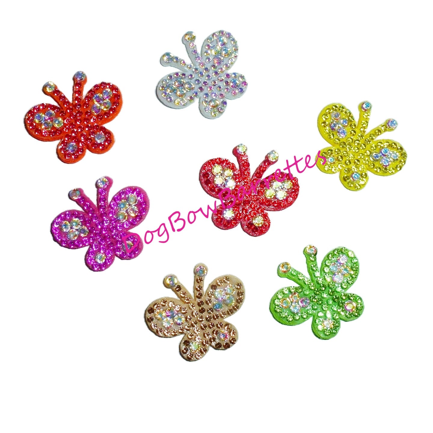 Puppy Bows ~ rhinestone padded butterfly pet hair bow latex bands or barrette (fb138D)