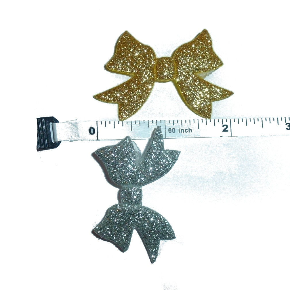 Puppy Bows ~ 3 glitter padded bowknots bows red silver gold pet hair bow - (fb219)