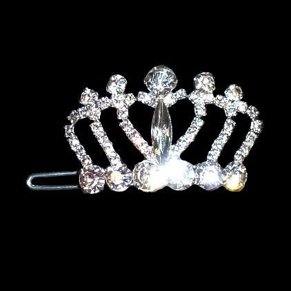 Puppy Bows ~ Small crystal rhinestone crown dog bow pet hair clip topknot barrette Style #83