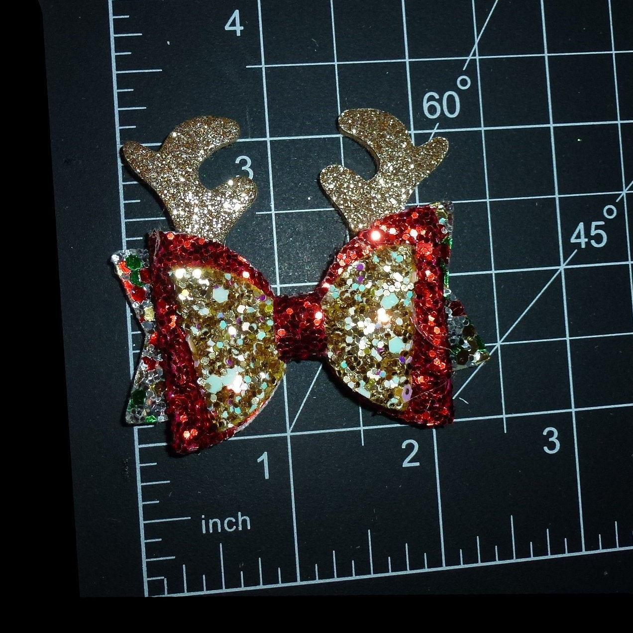 Christmas small glitter dog bow reindeer puppy hair bows barrettes or bands (FB109C)