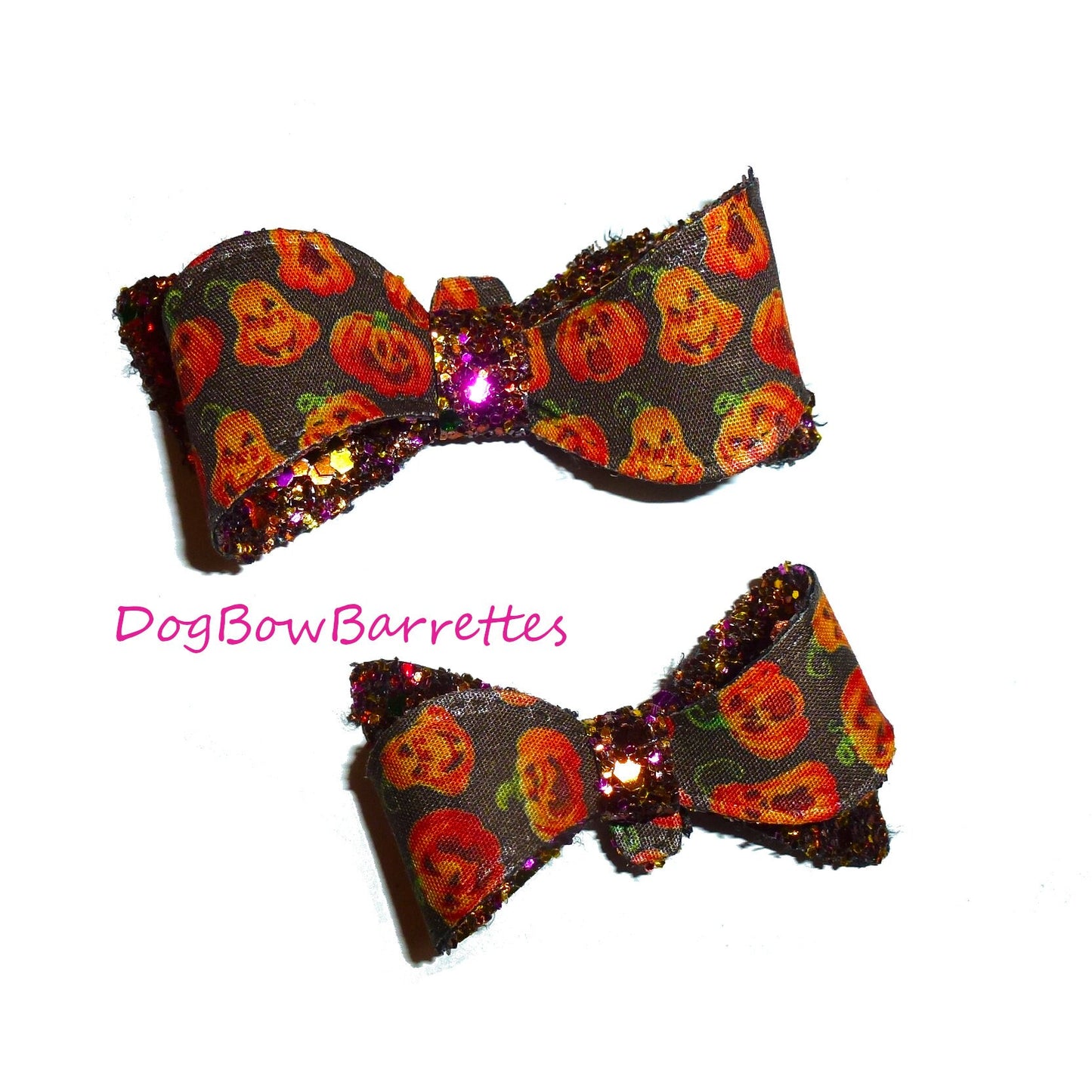 Dog Bows ~ Halloween pumpkin wavy bowknot , barrette bow glitter hair clips for pets (fbgb)