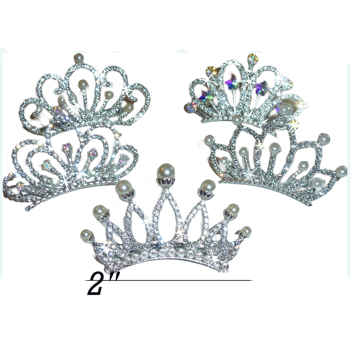 Puppy Bows NEW 2" crown tiara rhinestone pet hair barrette (FB575)