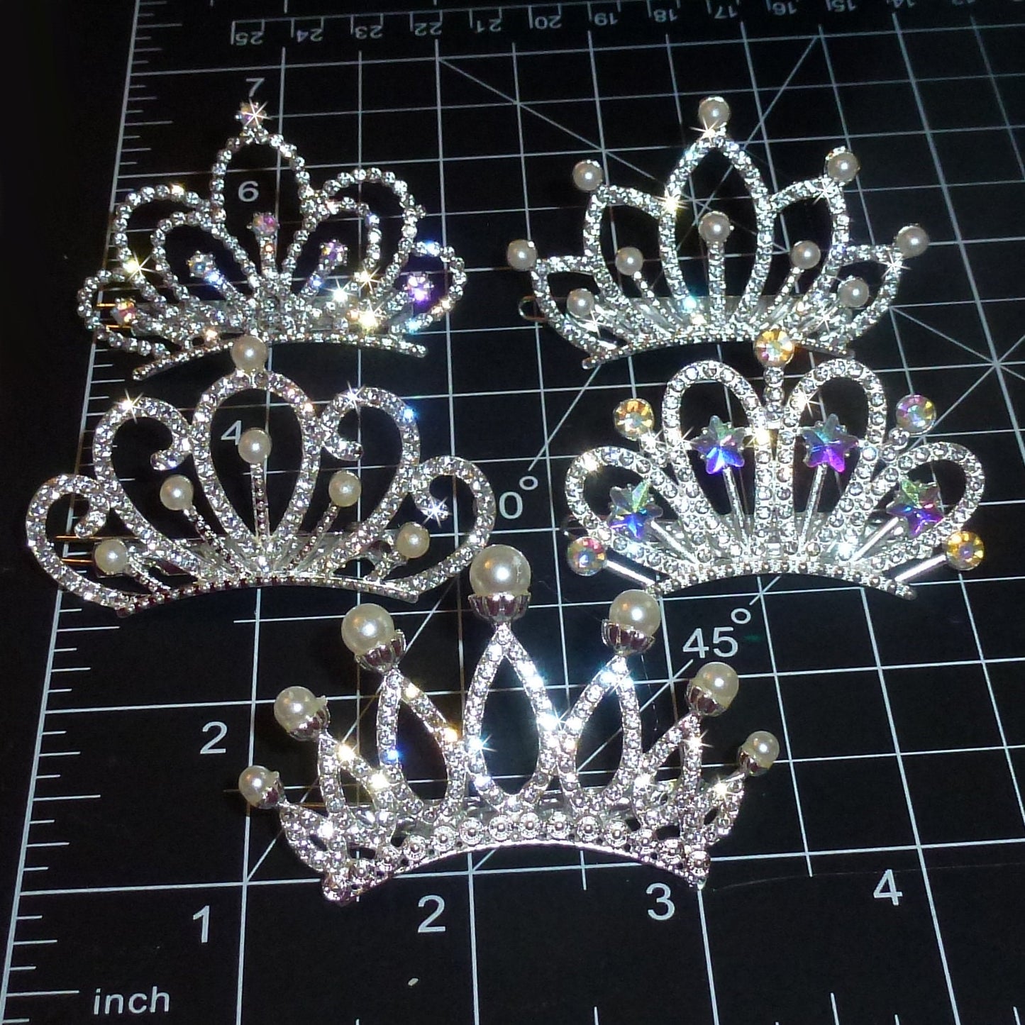 Puppy Bows NEW 2" crown tiara rhinestone pet hair barrette (FB575)