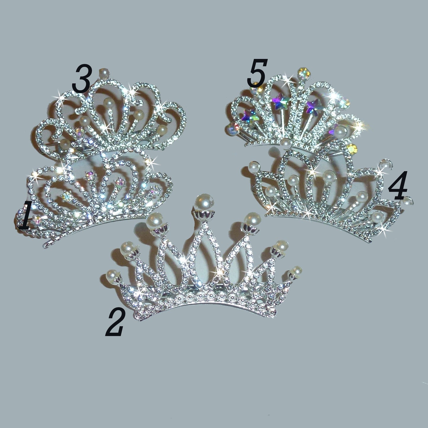 Puppy Bows NEW 2" crown tiara rhinestone pet hair barrette (FB575)