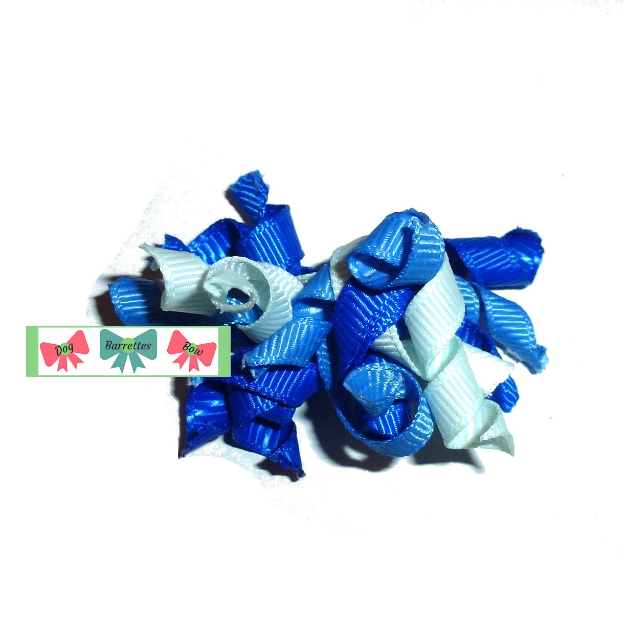 Puppy Bows beautiful blues tiny Korker loop dog bow pet hair clip barrette or latex bands corky curly corker (fb556)