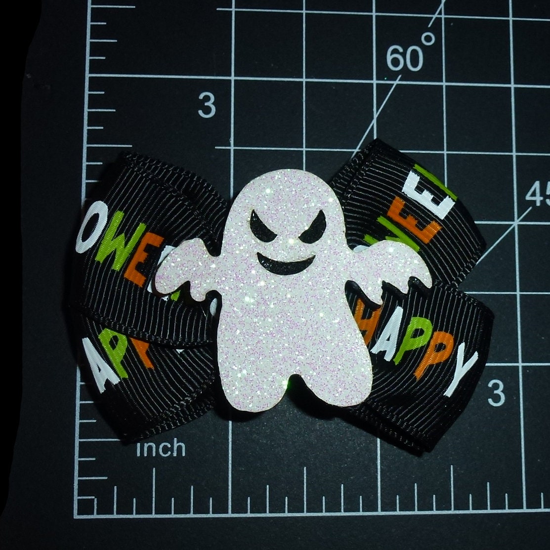 Halloween glitter ghost or pumpkin dog bows hair bow barrettes or bands (fb605)
