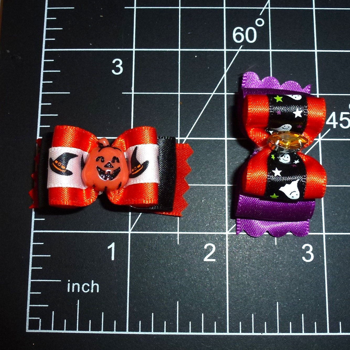 Halloween pumpkin satin show dog bows hair bow barrettes or bands (fb601)