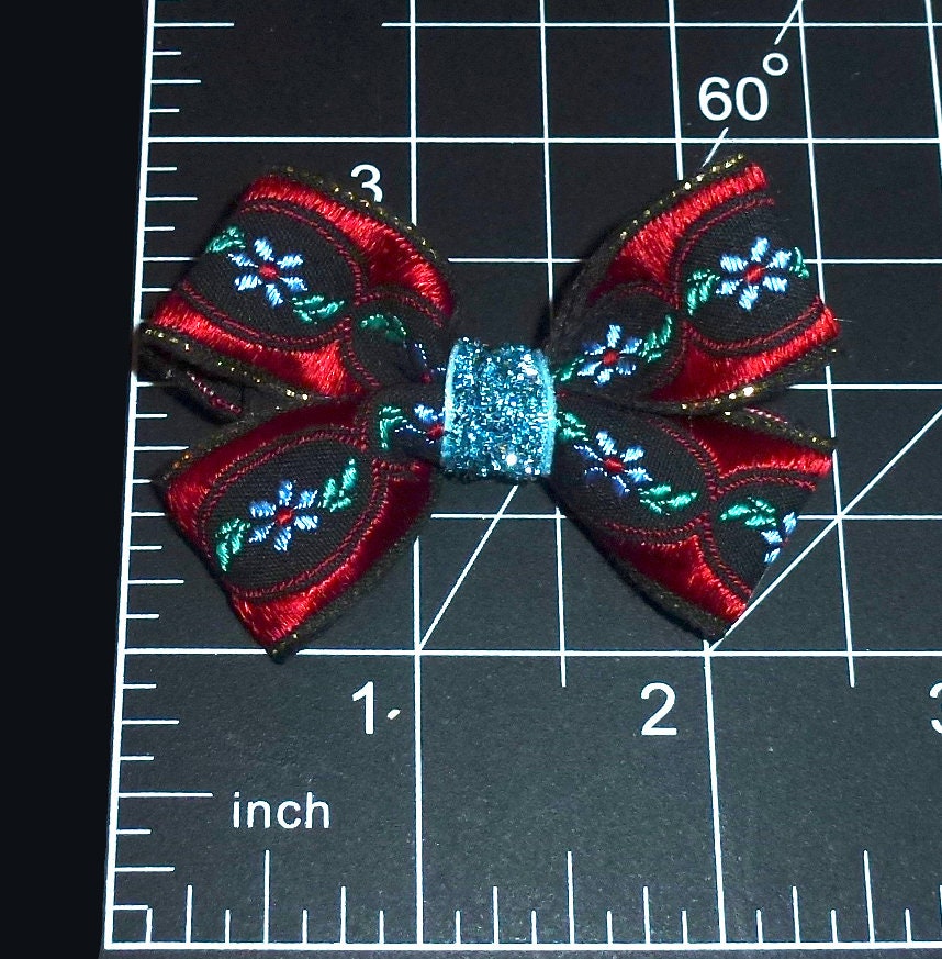 Burgundy red blue velvet jacquard flower pet hair dog grooming bows (FB413F)