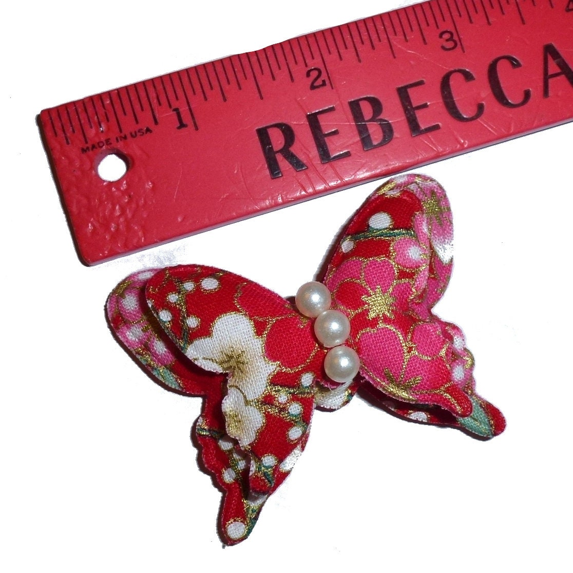 Puppy Bows ~ CLEARANCE 2 for 3.00 Red pink Japanese cherry blossom butterfly pet hair bow - (fb254)
