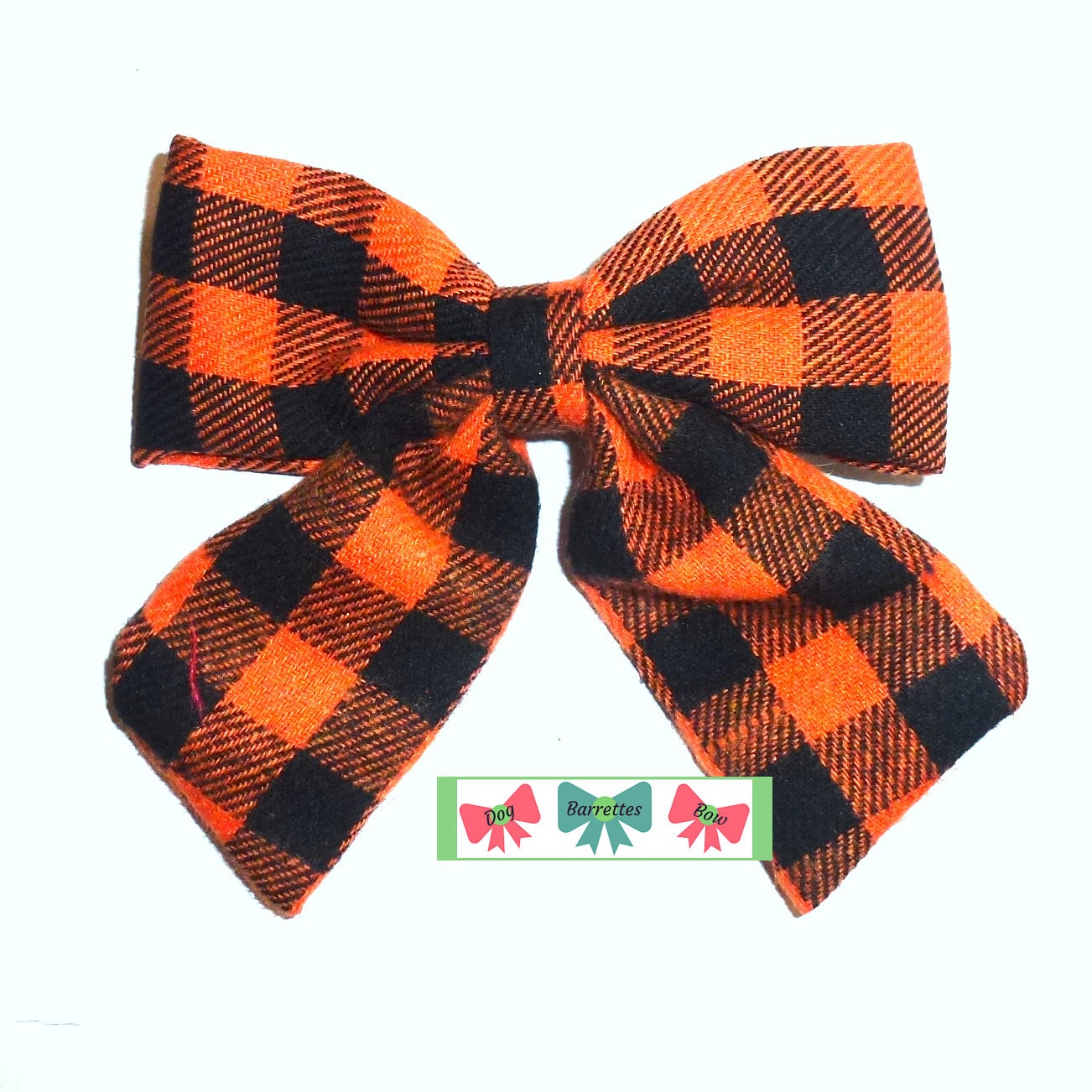 Puppy Bows ~ Dog collar slide bow Halloween buffalo plaid large accessory (DC28)