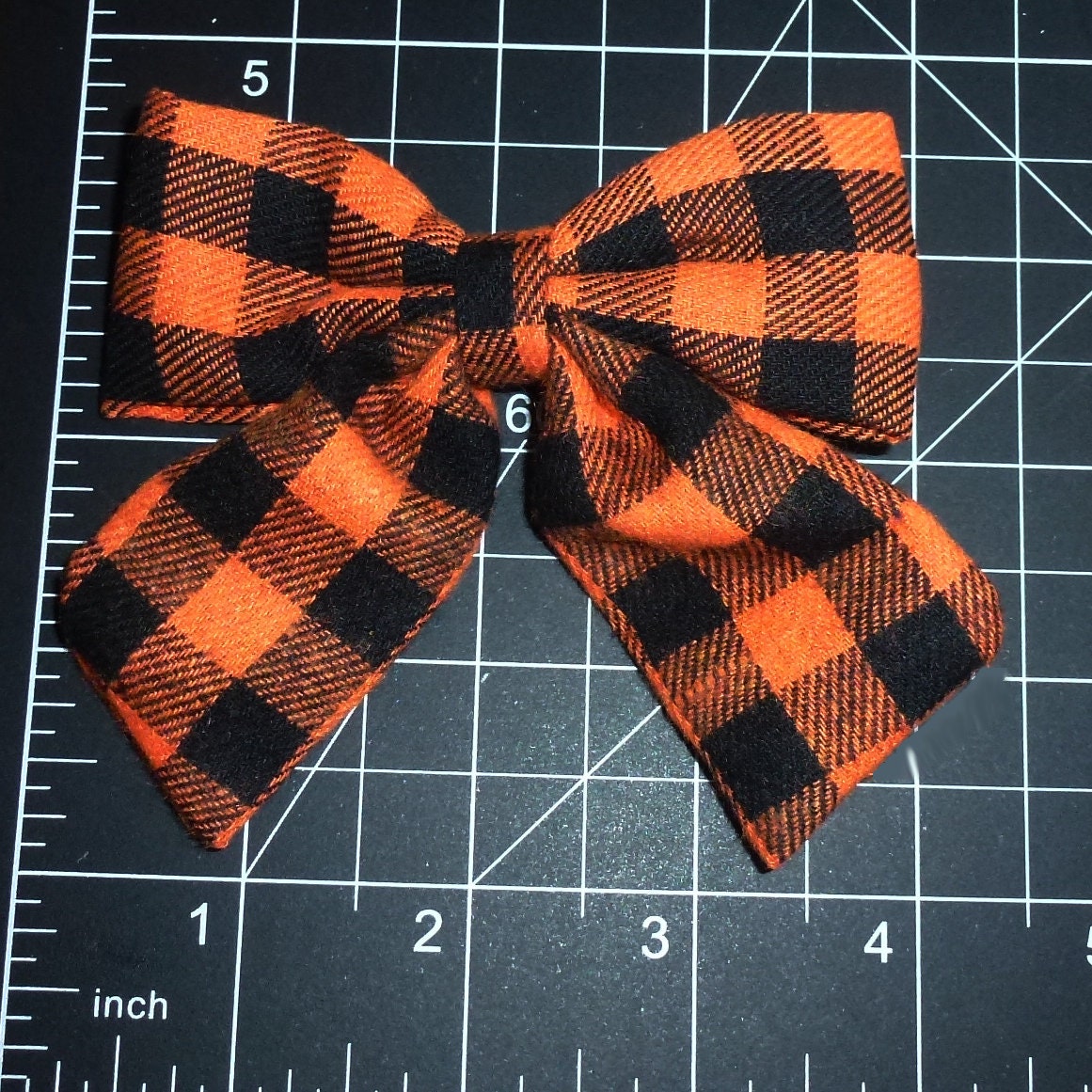 Puppy Bows ~ Dog collar slide bow Halloween buffalo plaid large accessory (DC28)