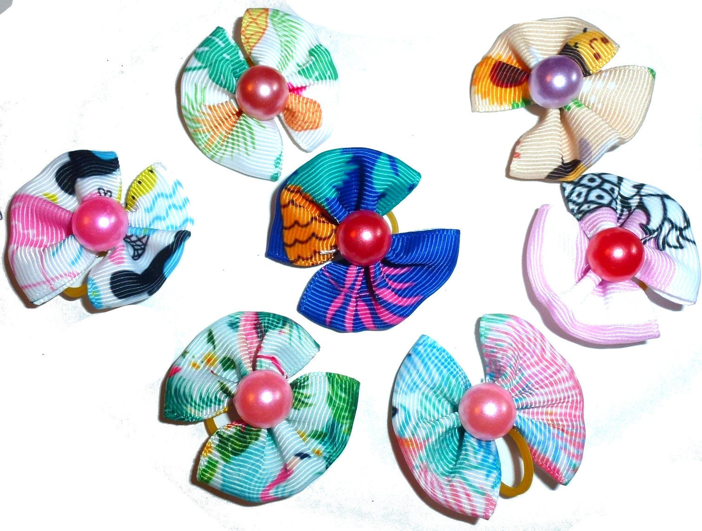 Puppy Bows ~ 6 assorted Hawaiian flower pet hair bow ~Usa seller (fb223)