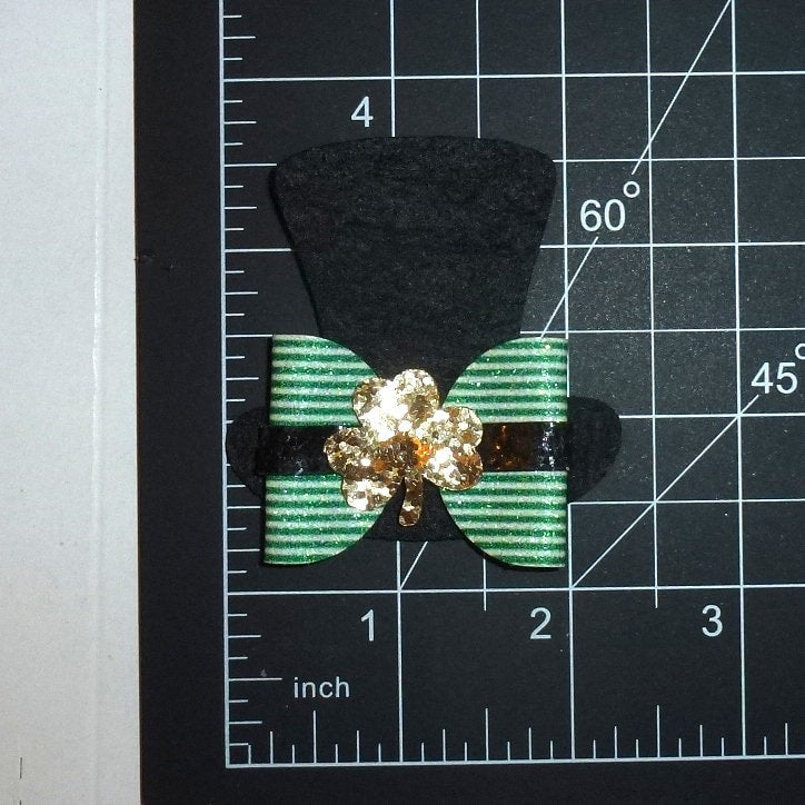 Puppy Bows St. Patrick's day Leprechaun hat glitter 2" glitter pet hair bow (fb553)