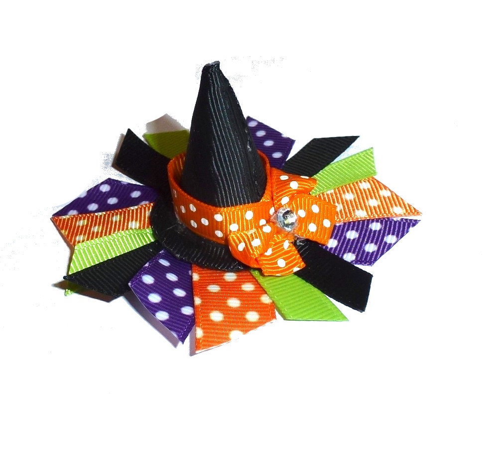 Halloween ribbon witches hat for dogs witch orange black bow hair barrette or headstrap (dc36)