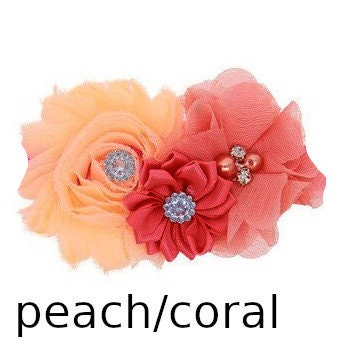 Puppy Bows ~ Dog collar slide bow large dog hair bows dark peach pink light coral lace and rhinestones ~USA seller (dc7)