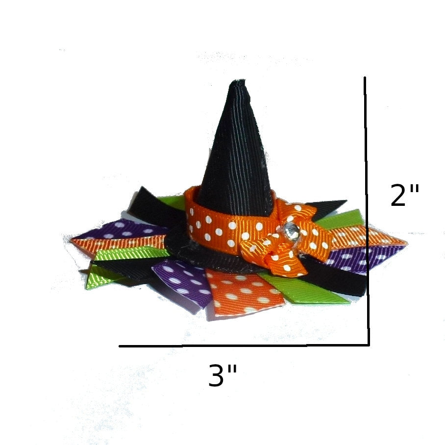 Halloween ribbon witches hat for dogs witch orange black bow hair barrette or headstrap (dc36)