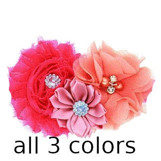 Puppy Bows ~ Dog collar slide bow large dog hair bows dark peach pink light coral lace and rhinestones ~USA seller (dc7)
