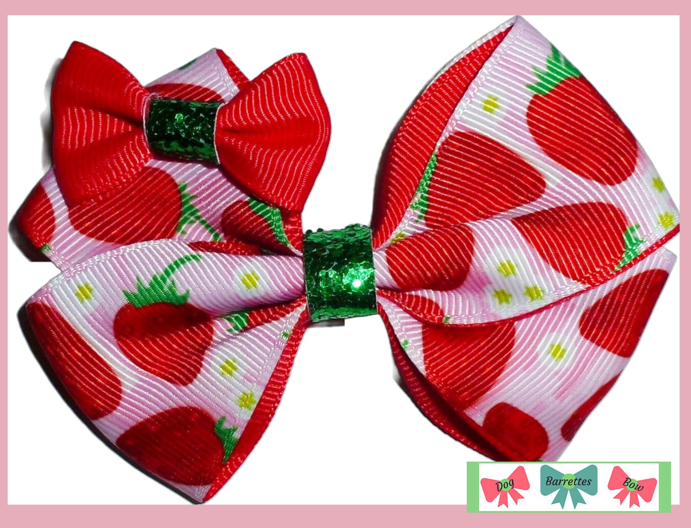 Puppy Bows ~ BIG strawberry 4" dog hair bow or collar slide bands or clip (fb381d)