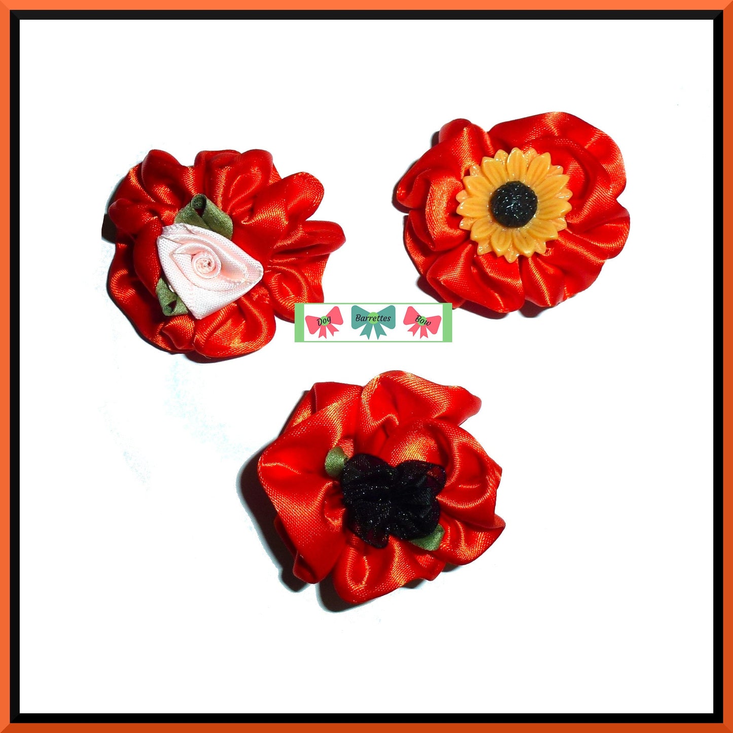 Puppy Bows ~ 3 Halloween Autumn pet hair dog bow clip or collar slide attachment (fb161A)