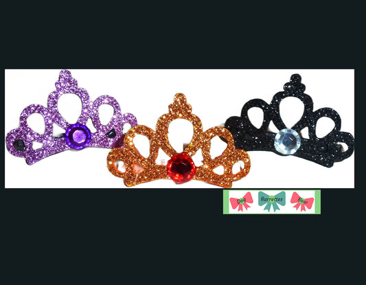 Puppy Bows ~  3 Halloween gems glitter crown pet hair dog bow clip (fb138D)