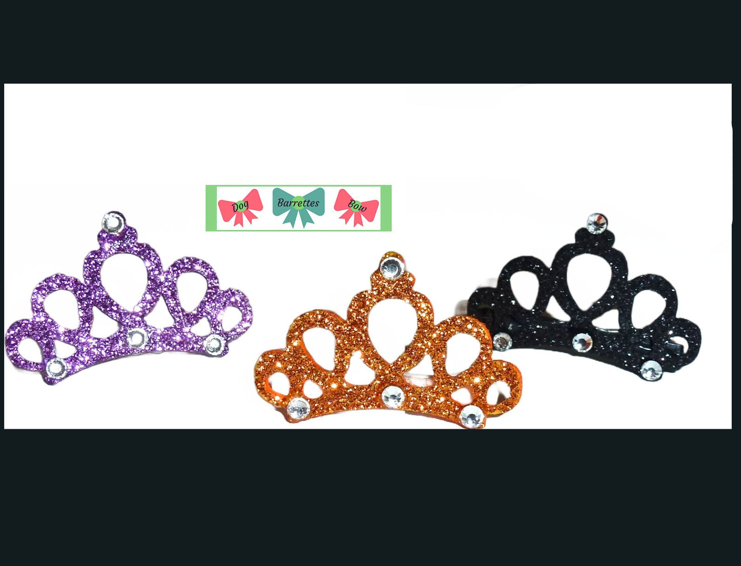Puppy Bows ~ 3 rhinestone Halloween glitter crown pet hair dog bow clip (fb22c)