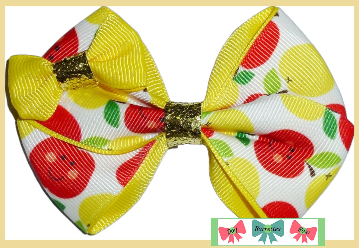 Puppy Bows ~ BIG apple 4" dog hair bow or collar slide bands or clip (fb381d)