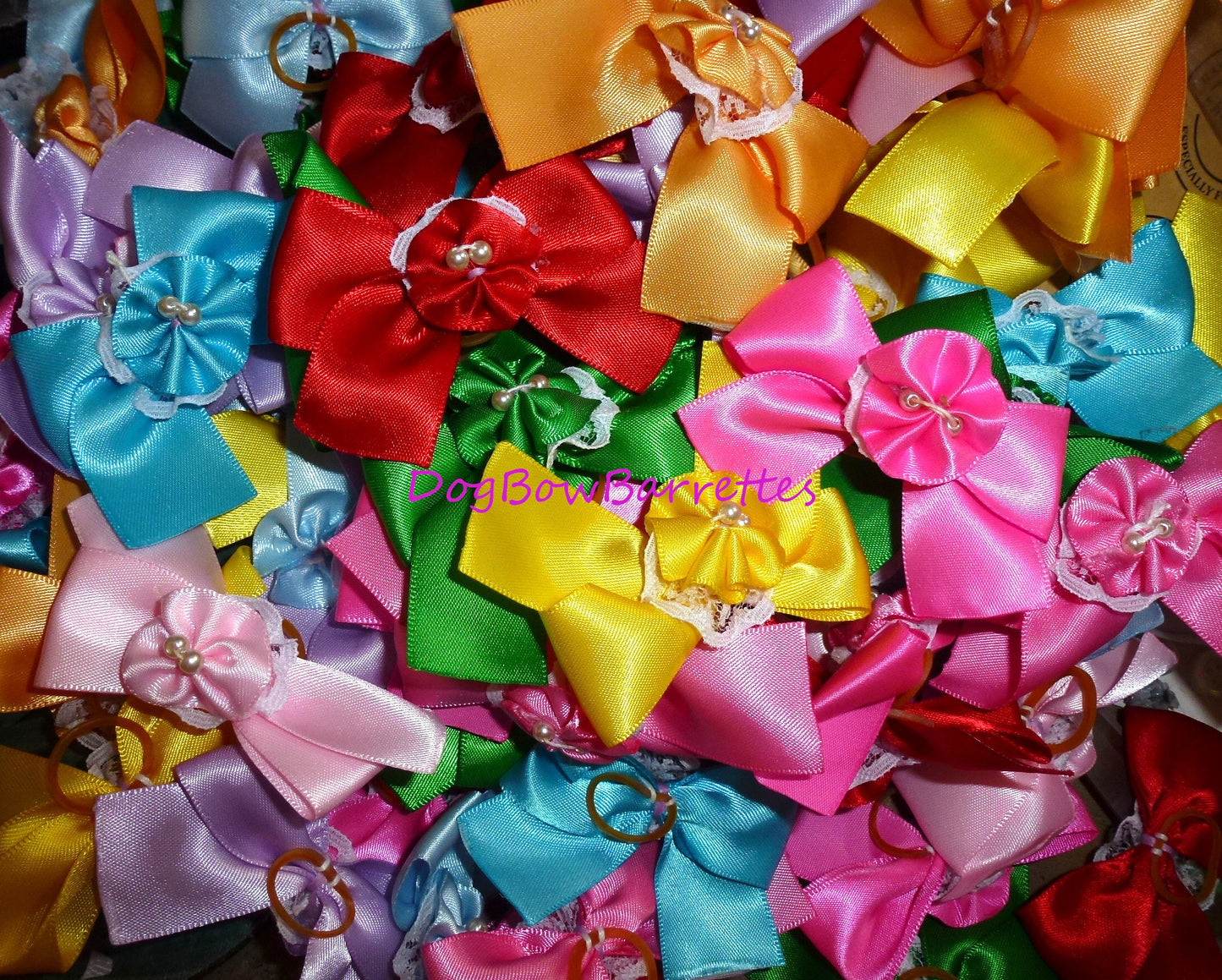 Puppy Bows - 88 Dog grooming hair bow rosette latex bands mixed colors (fb215)