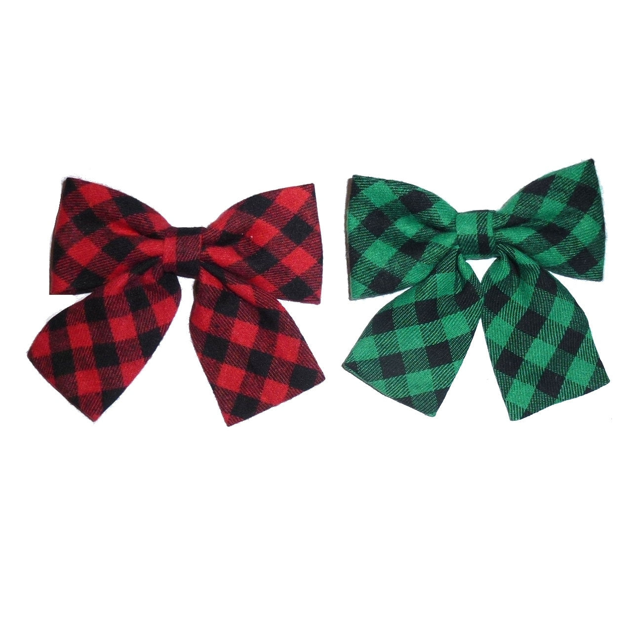 Dog collar slide bow Christmas buffalo plaid red or green bow accessory (FB439))